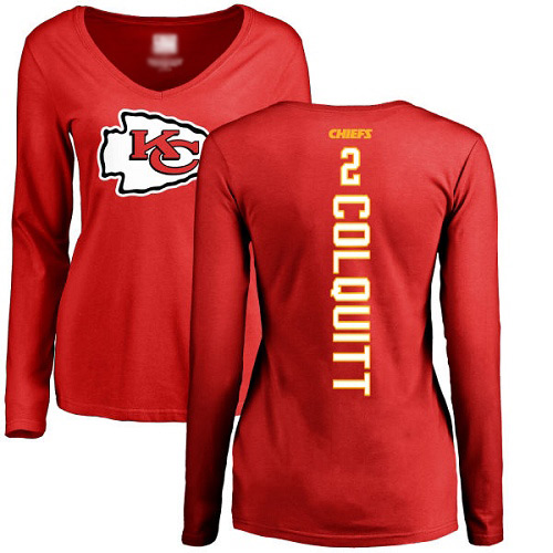 Women Kansas City Chiefs 2 Colquitt Dustin Red Backer Slim Fit Long Sleeve TShirt